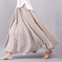 Womens Elegant High Waist Linen Maxi Skirt 2020 Summer Ladies Casual Elastic Waist 2 Layers Skirts saia feminina