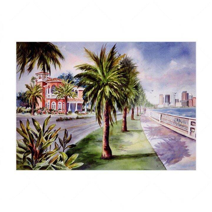 vintage-tampa-bayshore-โปสเตอร์-bayshore-panorama-ห้องนั่งเล่นแขวนภาพวาด-lithograph-พิมพ์ภาพตกแต่งห้องภาพวาดผ้าใบ