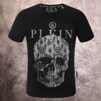 Philipp Plein คอกลมเจาะกระโหลกแบบใหม่เสื้อยืดคุณภาพสูงสลิมผู้ชายแขนสั้นลำลอง QP Bottoming เสื้อเสื้อลำลอง