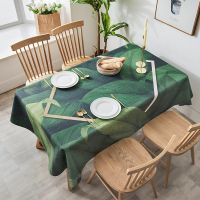 【cw】 Nordic Tropical Green Leaf Red Flower Pattern Waterproof Linen Tablecloth Home Kitchen Hotel Decoration Tablecloth Mantel Mesa ！