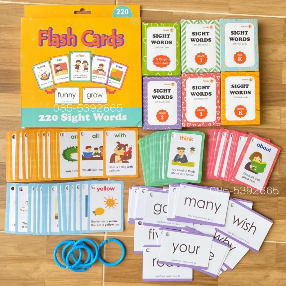 Flash Card Sight Word ฝึกอ่านอังกฤษ การ์ด 220 ใบ 🔥พร้อมประโยคภาษาอังกฤษฝึก อ่านสะกดคำ | Lazada.Co.Th