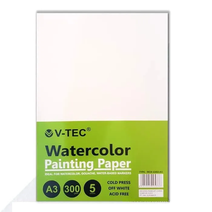 Kertas Lukis Watercolor Painting Paper Vtec Vtec 300 gsm A3 5 sheets