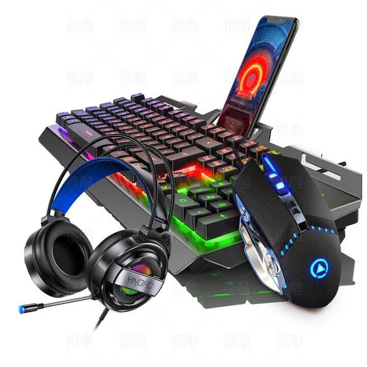 V2 Gaming Keyboard Mouse Headset Set Mechanical Feel Game 104 Keys