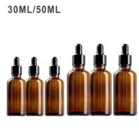 ┋✾ 14/28PCS 30/50ml Essential Oil Glass Aromatherapy Liquid Brown Drop Empty Dropper Bottles Massage Pipette Bottle Refillable 1OZ