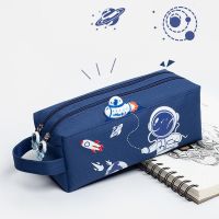 Space astronaut portable pencil case cute cartoon kids stationery bag large capacity storage bag school studen canvas pencil bag