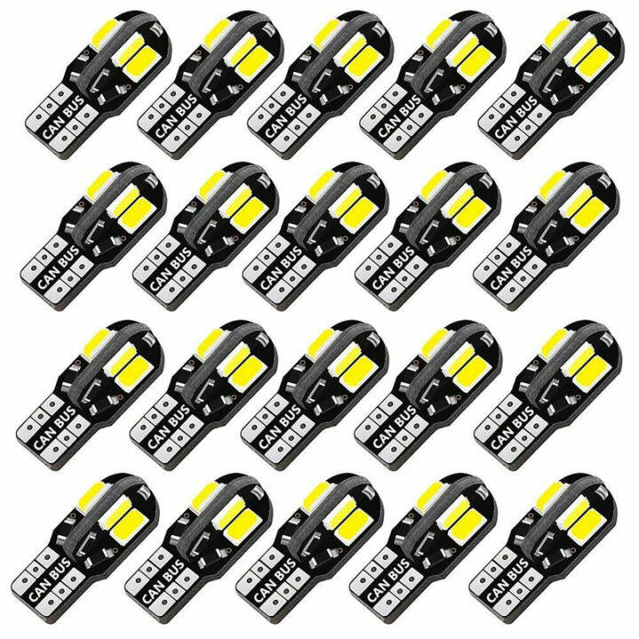 ซินซู-หลอดไฟภายในรถ-led-20แพ็ก-w5w-8smd-5730-t10สดใสมาก-canbus-ปลอดความผิดพลาด12v-ไฟหลอดไฟอัตโนมัติมาร์กเกอร์ด้านข้าง