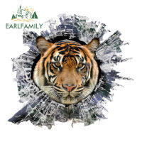 EARLFAMILY 13เซนติเมตร X 11.9เซนติเมตร3D เสือหักแก้วรถหน้าต่างรูปลอกสัตว์สติกเกอร์รถด้านหลังกระจกแตกสติกเกอร์