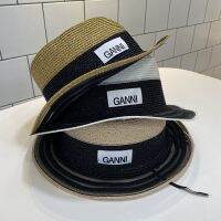 GANNI Bright Silk Patchwork Color Flat Top Straw Hat Brim Hollowed Out Lightweight Sun Visor For Women Ins Popular sunscreen
