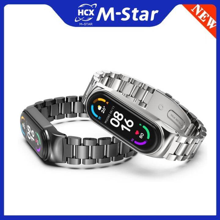 โลหะสำหรับ-xiao-mi-mi-band-7-6-5-4-3สร้อยข้อมือสแตนเลส-mi-band-4-correa-mi-band-xio-mi-bend-สายรัดข้อมืออุปกรณ์เสริม-nfc