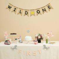 ][[ Hot 1 Set Cute Glitter  Crown Jute Burlap Wild One Banner Baby Birthday Party Decoration 55805