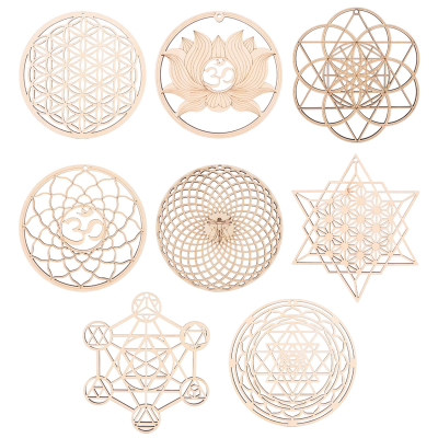 8Pack 14cm Wooden Wall Sign Flower of Life Shape Coaster Wood Wall Art DIY Coaster Craft Making Geometry