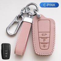 Leather Pink Car Key Case Cover Fob Shell for Toyota Prius Camry Corolla C-HR CHR RAV4 Prado 2018 Accessories Keychain