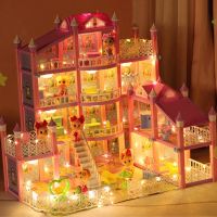 Spot parcel post Cross-Border Children Play House Assembled Castle Villa Girls Playing House Toys DIY Doll House Scene Set