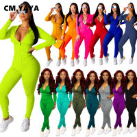 CM.YAYA Autumn Women Solid Zipper Up Long Sleeve Hooded Top Pencil Pants Suit Two Piece Set Casual Sporting Tracksuit Outfit