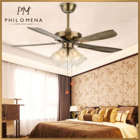 โคมไฟระย้า Ceiling Lights 42 Inches Vintage 4 ใบเหล็ก Blades Bronze Ceiling Fan with 3Glass Shade