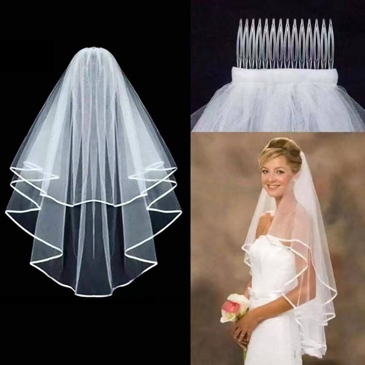 Comb White Veil Wedding Bride Bachelorette To Be Fancy Dress Hen Night Party 
