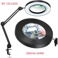 2021 NEW 200MM Diam 120 8X Magnifying Glass for Reading Soldering station phone with light stand Illuminated magnifier