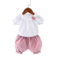 CUIXI เสื้อสูท Lengan Pendek Musim Panas 2ชิ้นสำหรับเสื้อผ้าออกกำลังกายแบบลำลองสำหรับเด็กผู้หญิงระบายอากาศสำหรับเด็ก0-5ปี