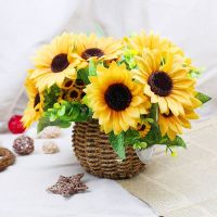 ช่อดอกไม้ DIY แปะก๊วยสำหรับสวนตกแต่งบ้านแต่งงานดอกไม้ประดิษฐ์ดอกไม้ประดิษฐ์ดอกทานตะวันผ้าไหมทานตะวันเทียม