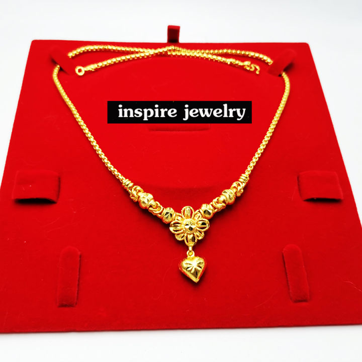 inspire-jewelry-สร้อยคอทองลายบล็อคขนาดเส้นหนึ่งบาทต่อลายดอกไม้ห้อยหัวใจตอกลาย-ยาว-18-นิ้ว-ตามแบบ-ปราณีตมาก-งานแฟชั่น-สีทอง