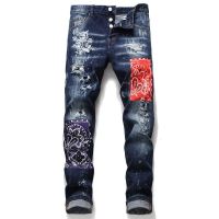 DSQUARED2 Brand New Mens Jeans Mens Casual Slim Hole Applique D2 Denim Pants Street Retro Hip Hop Elasticity Skinny Jeans