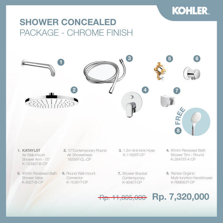 KOHLER Shower Set Concealed Chrome Finished Lazada Indonesia
