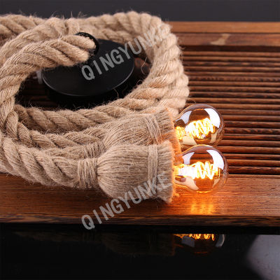 Hemp Rope Led Chandelier Vintage Rattan Hanging Light Fixture Decorative Lamp Edison Bulb for Living Room Industrial Lustres