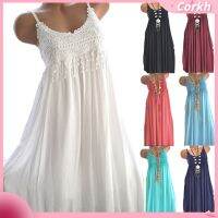 COD DSFGRDGHHHHH In Stock Summer Beach Plus Size Women Crocheted Lace Solid Color Sleeveless Maxi Dress-part2