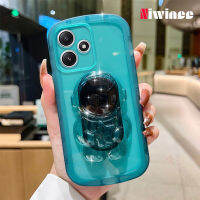 NIWINEE ขาตั้งตุ๊กตานักบินอวกาศเคสโทรศัพท์สำหรับ Xiaomi Redmi 12 5กรัมสีทึบสีม่วงใสแบบคู่ราคาถูกใหม่