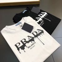 PRADA 22 Summer New Round Neck Printed Cotton Personality Trend All-match Slim Short-sleeved T-shirt Men