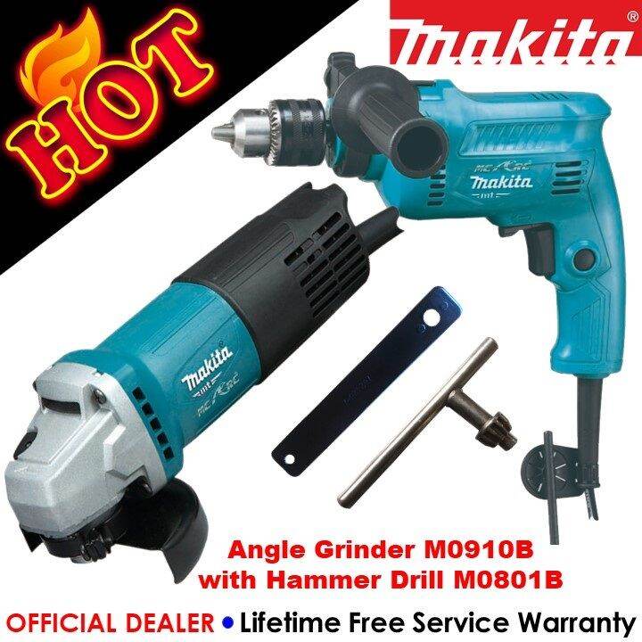 Makita Angle Grinder M0910B with Makita Hammer Drill M0801B Original
