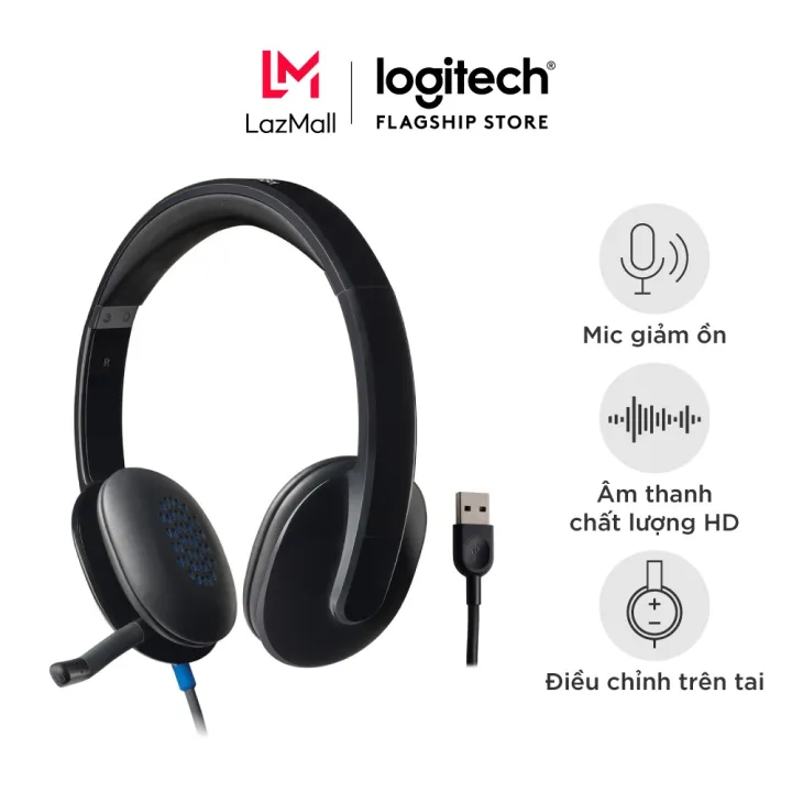 Tai nghe có dây Logitech H540 - Mic giảm ồn, điều khiển trên tai tiện lợi, âm thanh chất lượng HD, đệm tai thoải mái, kết nối USB-A