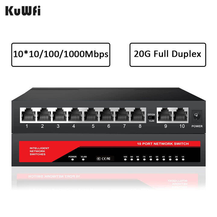 KuWFi 10 Port Gigabit Network Switch 10/100/1000Mbps 8 Port Gigabit