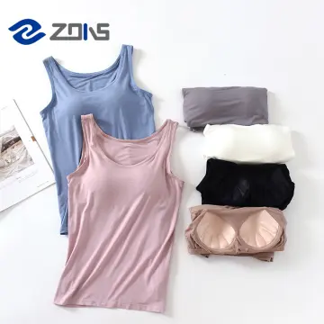 Womens Ice Silk Vest Padded Tank Tops Ladies Camisole Sleeveless Solid  Basic Tee
