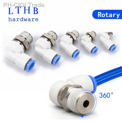 Pneumatic Rotary Connectors Bend Through Swivel Fitting 360° Rotation Male Thread M5 1/4 1/2 Hose Joint 6/8/10mm Elbow Connector