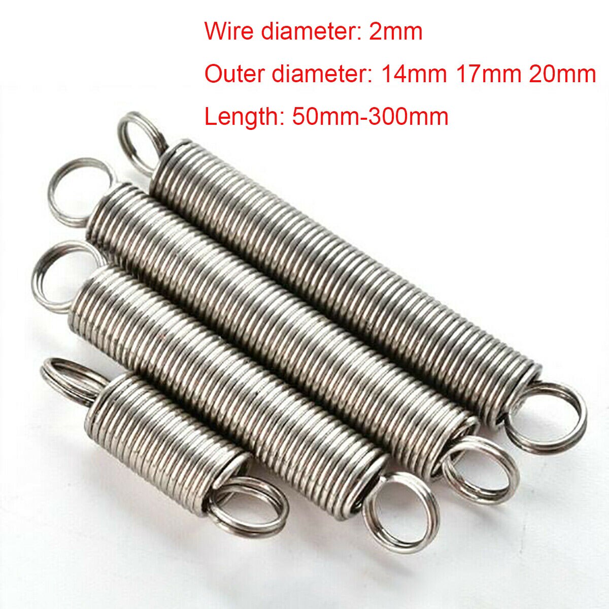 Wire Dia 2mm OD 20mm 17mm 14mm Expansion Tension Spring Loop End Length 20-200mm 