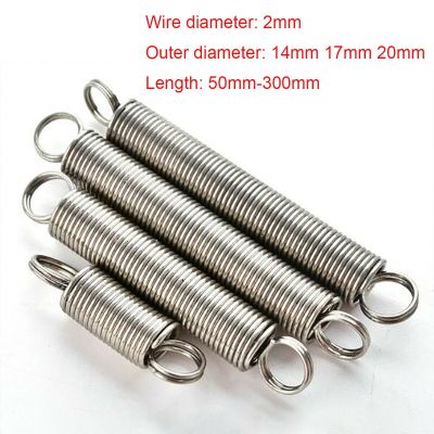 1Pcs 2mm Wire Dia 304 Stainless Steel Dual Hook Tension Extension Spring Outer Dia 14/17/20mm Length 50mm - 300mm Electrical Connectors