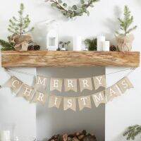 Winter Let It Snow Merry Christmas Burlap banner Garland Rustic country Farmhouse Xmas Holiday Fireplace Wall Tree Decoration