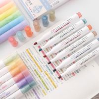 6PCS Soft Tip Highlighter Pen Light Colors Vintage Highlighters Kawaii Marker Set School Stationery