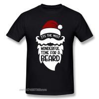 Santa Tshirt Wonderful Time For A Beard Man T-Shirt Merry Christmas Gift T Shirts Cotton Mens Tops Black Tees Humorous