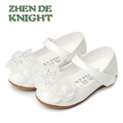 White Pink Flower Children Little Girls Princess Leather Shoes For Toddlers Baby Wedding Party Shoes 1 2 3 4 5 6 Years Old Shoe