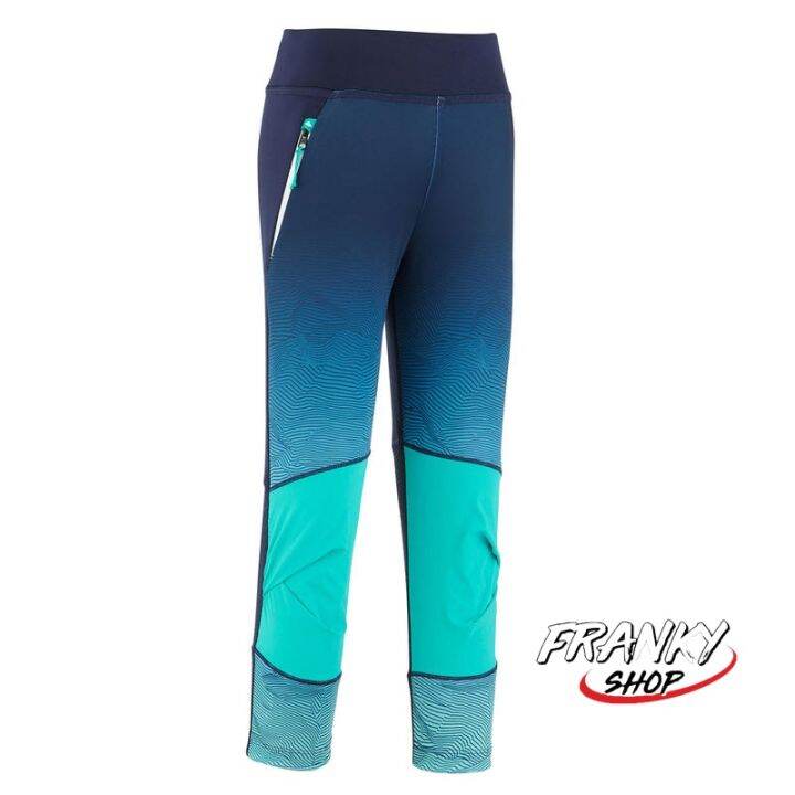 พร้อมส่ง-กางเกงเลกกิ้งสำหรับเด็กใส่เดินป่า-kids-hiking-leggings-mh500-7-15-years-turquoise-blue