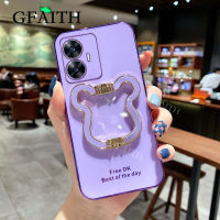 เคส GFAITH C55 Realme เคส NFC Realme C55ตัวชุบโลหะหรูหราที่วางที่ตั้งรูปหมีนุ่ม Realme C55 2023