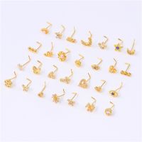 L Shape Pin Nose Studs Ring for Women Girl 18K Gold Plated Eyes Flower Star Shape Nose Pin CZ 20G Body jewellery