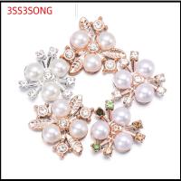 3SS3SONG 10PCS ที่เป็นประกาย เครื่องประดับหมวก รูปดอกไม้ ปุ่ม Rhinestone กิ๊บติดผมไข่มุก คลิปหนีบหมวก กระดุมมุก