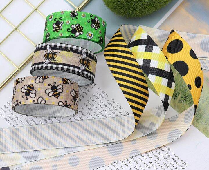 5-yards-roll-22mm-bee-festival-thermal-transfer-printed-printing-grosgrain-ribbon-for-holiday-decor-diy-bow-hair-accessories-gift-wrapping-bags