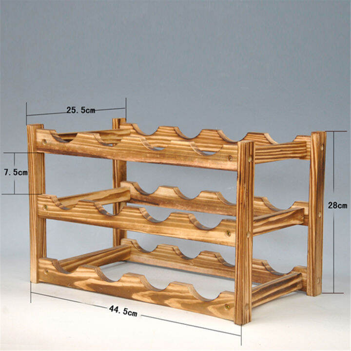 ของตกแต่งตู้บาร์3ชั้นชั้นเก็บของไม้12ชั้นวางขวดไวน์