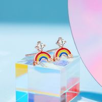 [COD] wheel rainbow earrings girl birthday gift for girlfriend silver 2023 new trendy high-end