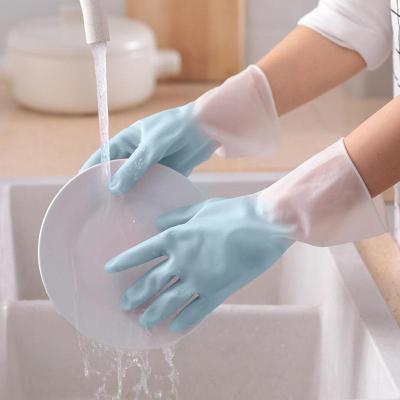 1Pair Rubber Cleaning Gloves Dishwashing Cleaning Gloves Scrubber Dish Washing Rubber Gloves Cleaning Tools Reusable Safety Gloves