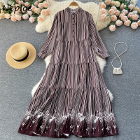 Neploe Fall Winter 2022 New Loose Maxi Dresses Women High-end Printed Long Sleeve Vestidos De Mujer Oversize Vintage Dress Woman